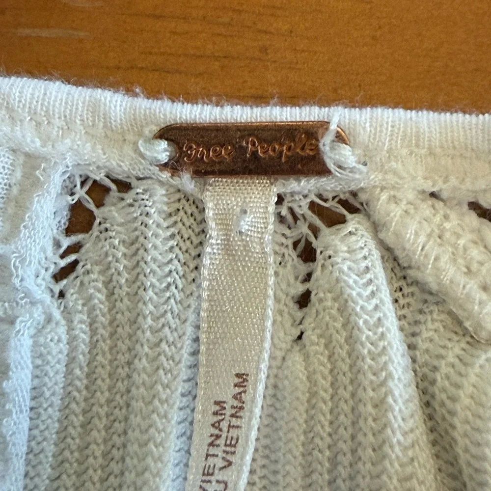 Free People Fire Island Top White S Crochet Embroidered Keyhole Peasant Boho